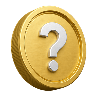 Ornamental 3D gold coin showing a question mark on the FAQ page